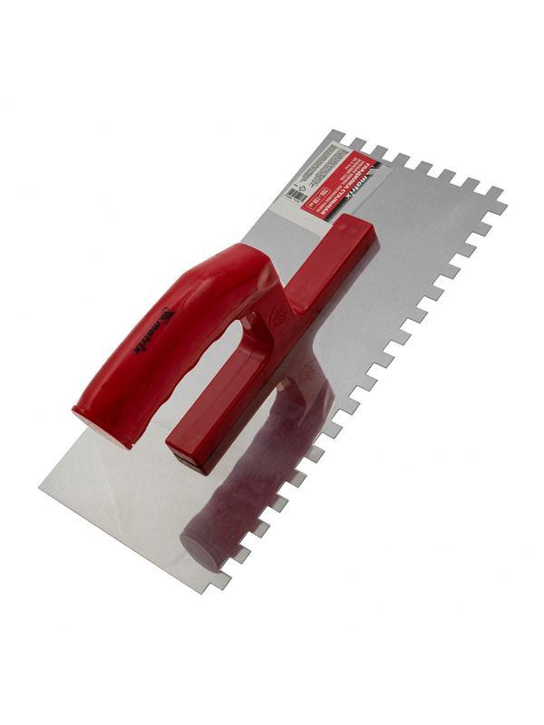 Гладилка из нержавеющей стали, 280 х 130 мм, зеркальная полировка, пластмассовая ручка, зуб 8 х 8 мм Matrix