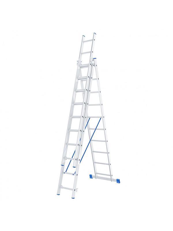 Лестница, 3 х 10 ступеней, алюминиевая, трехсекционная, Россия, Сибртех