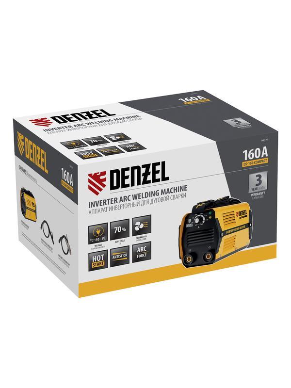 Аппарат инверторный дуговой сварки DS-160 Compact, 160 А, ПВ 70%, диаметр электрода 1.6-3.2 мм Denzel