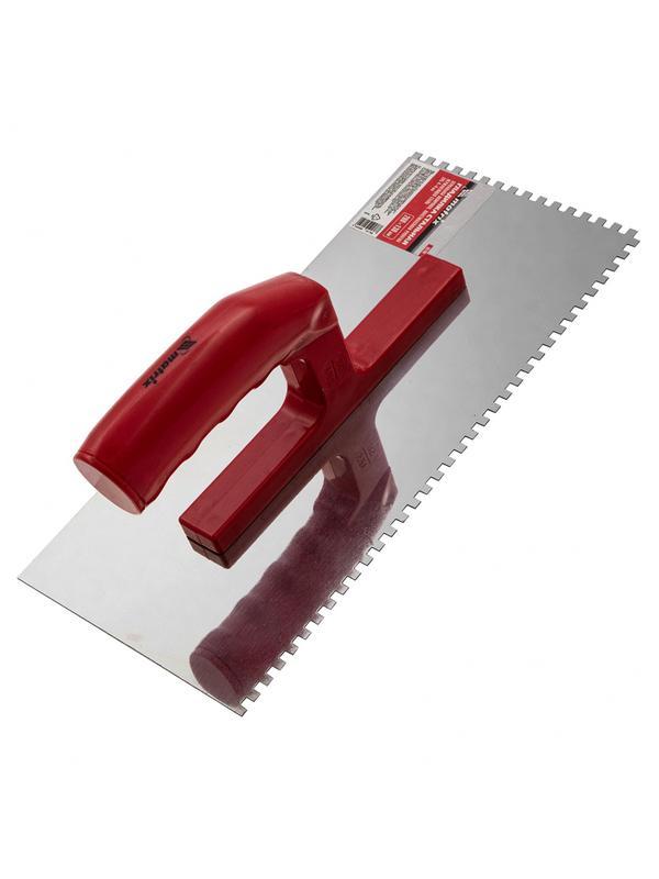 Гладилка из нержавеющей стали, 280 х 130 мм, зеркальная полировка, пластмассовая ручка, зуб 4 х 4 мм Matrix