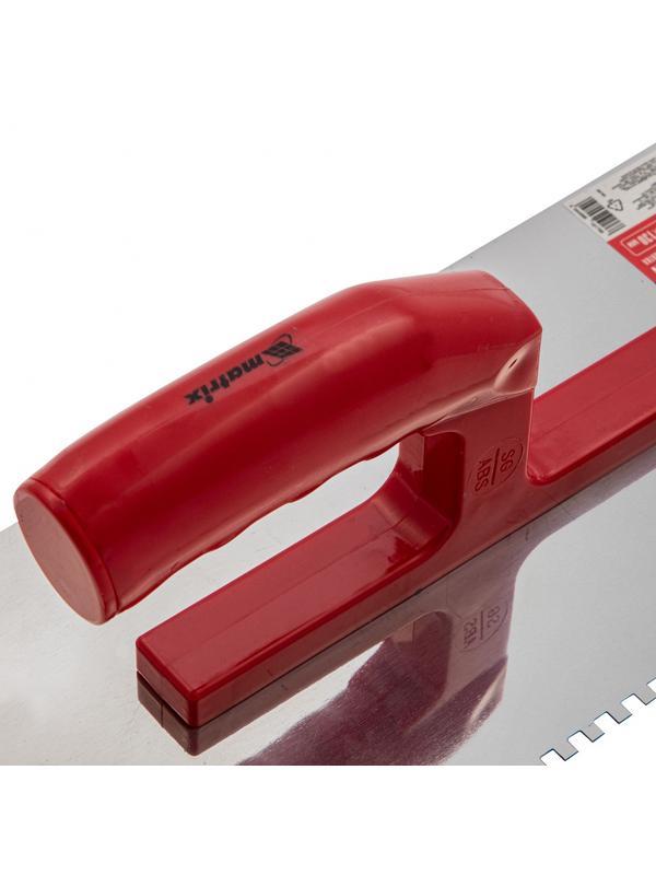 Гладилка из нержавеющей стали, 280 х 130 мм, зеркальная полировка, пластмассовая ручка, зуб 4 х 4 мм Matrix