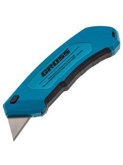 Нож, 130 мм, алюминиевый корпус, выдвижное трапециевидное лезвие 18 мм (SK-5), клипса для ремня, 4 лезвия Gross