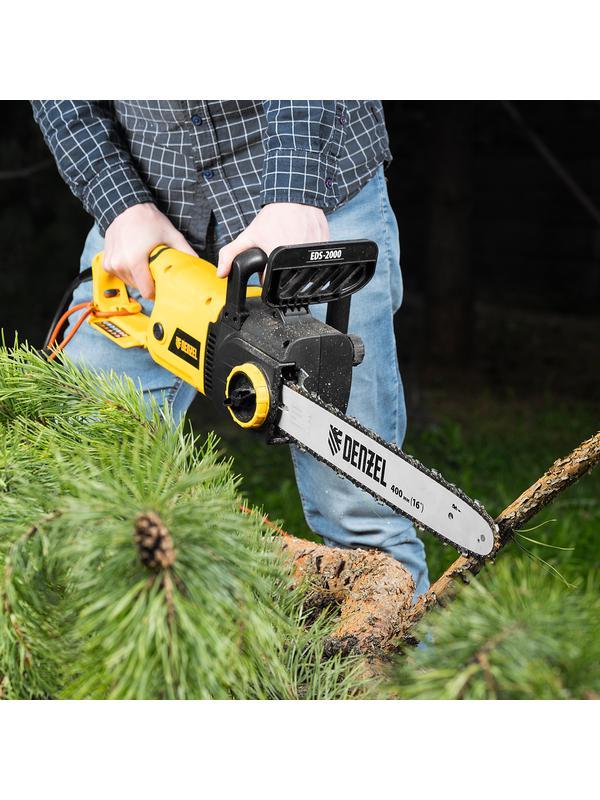 Пила цепная электрическая EDS-2000, 2 кВт,продольная, шина 40 см, шаг 3/8, паз 1.3 мм, 56 звеньев Denzel
