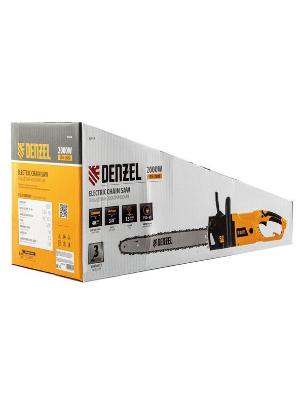 Пила цепная электрическая EDS-2000, 2 кВт,продольная, шина 40 см, шаг 3/8, паз 1.3 мм, 56 звеньев Denzel