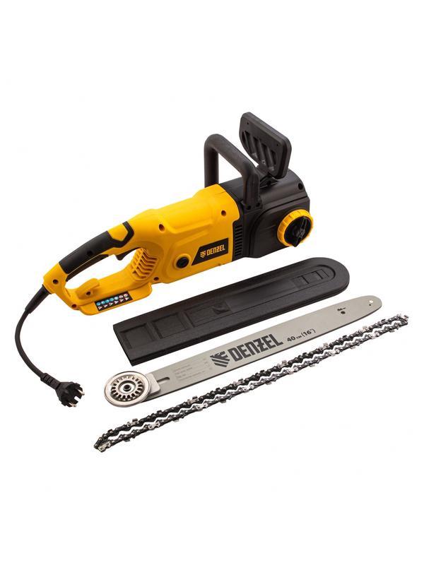 Пила цепная электрическая EDS-2000, 2 кВт,продольная, шина 40 см, шаг 3/8, паз 1.3 мм, 56 звеньев Denzel