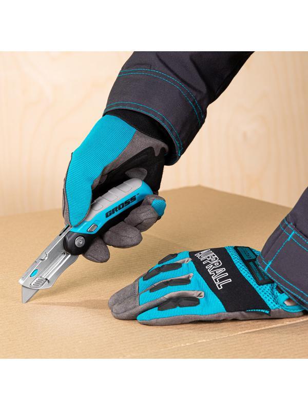 Нож ремонтно-монтажныйный, складной, трехкомпонентная рукоятка, контейнер-держатель для лезвий, 175 мм, 2 запасных лезвия Gross