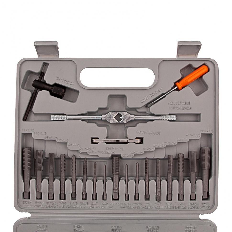 Набор метчиков и плашек М3-М12, плашко-метчикодержатель, 40 предметов, пластиковый бокс Sparta