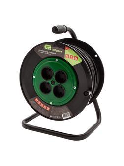 Удлинитель силовой 50 м, 10А, тип УХ10, ПВС, на кабельной катушке, 4 розетки без заземления Сибртех