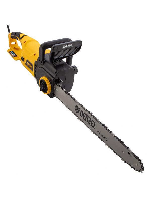 Пила цепная электрическая EDS-2200, 2.2 кВт,продольная, шина 45 см, шаг 3/8, паз 1.3 мм, 62 звена Denzel