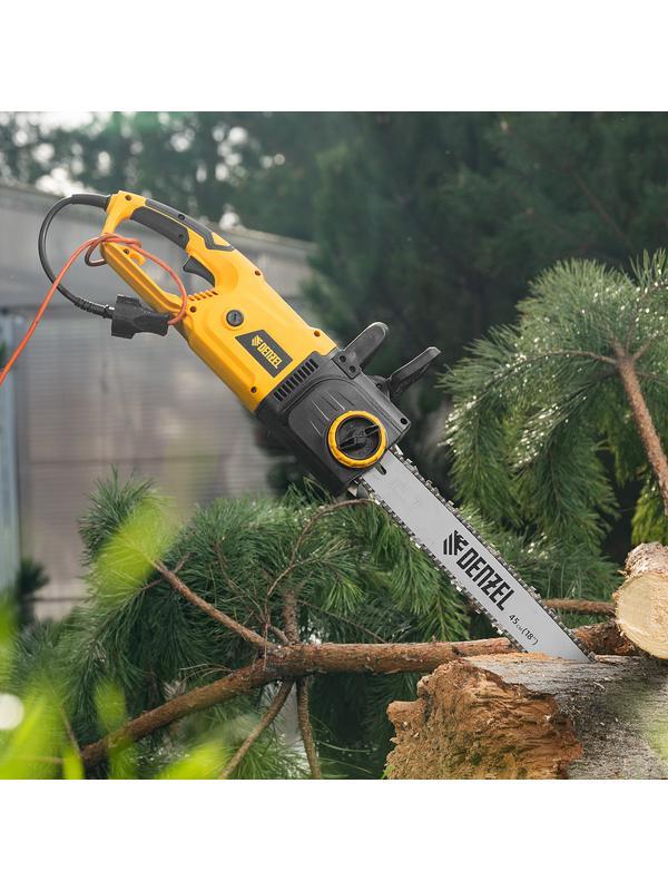 Пила цепная электрическая EDS-2200, 2.2 кВт,продольная, шина 45 см, шаг 3/8, паз 1.3 мм, 62 звена Denzel