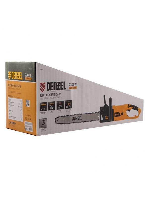 Пила цепная электрическая EDS-2200, 2.2 кВт,продольная, шина 45 см, шаг 3/8, паз 1.3 мм, 62 звена Denzel