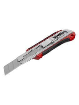 Нож, 25 мм, выдвижное лезвие, усиленная металлическая направляющая, металлическая обрезиненная рукоятка Matrix