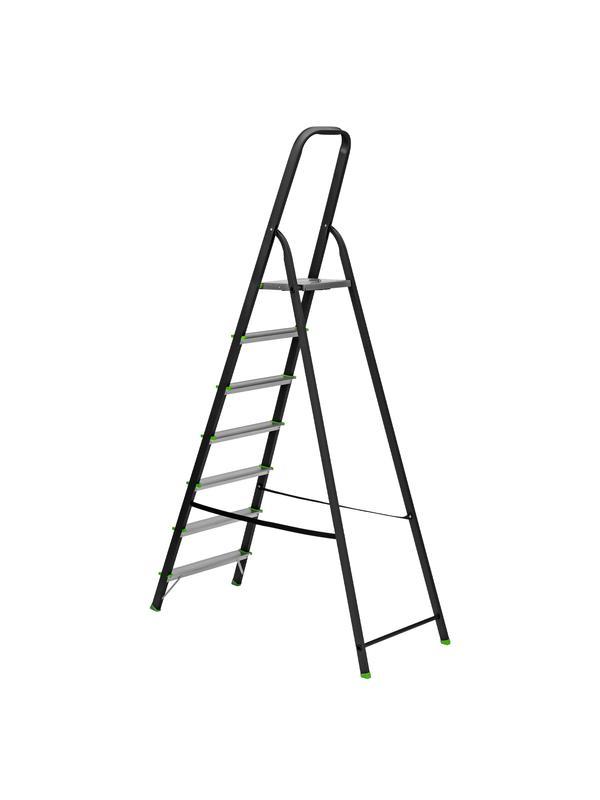 Стремянка, 7 ступеней, стальной профиль, алюминиевые ступени Россия Сибртех