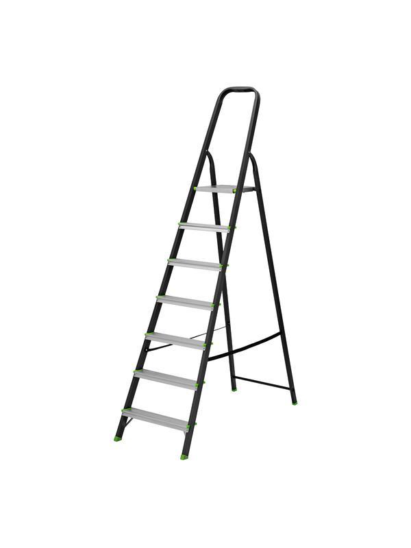 Стремянка, 7 ступеней, стальной профиль, алюминиевые ступени Россия Сибртех