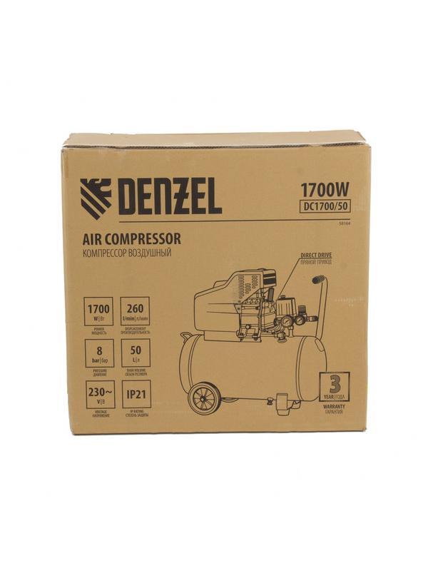 Компрессор воздушный прямой привод DC1700/50, 1.7 кВт, 50 литров, 260 л/мин Denzel