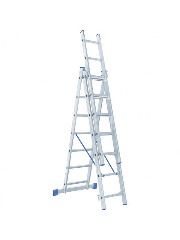 Лестница, 3 х 7 ступеней, алюминиевая, трехсекционная, Россия, Сибртех