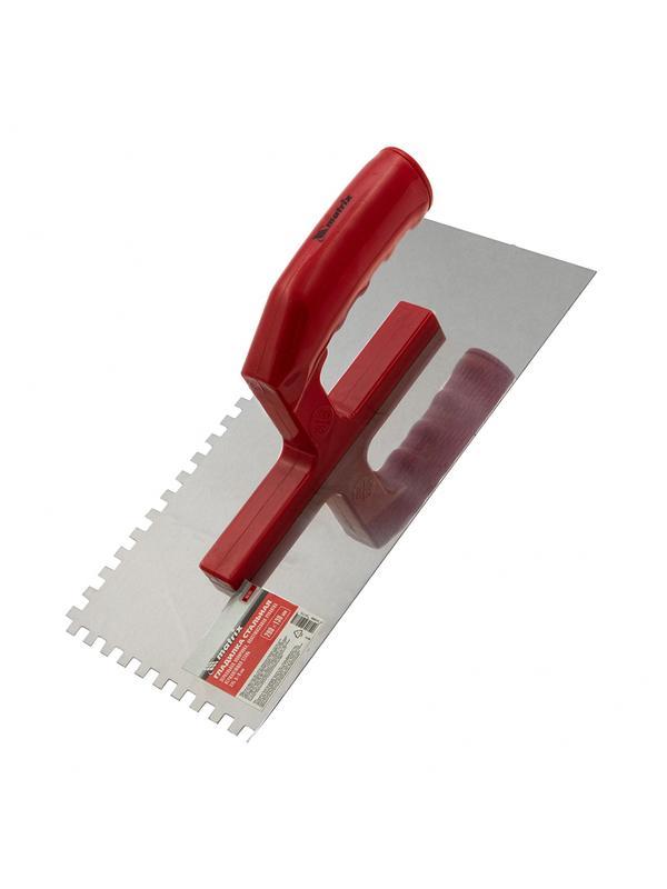 Гладилка из нержавеющей стали, 280 х 130 мм, зеркальная полировка, пластмассовая ручка, зуб 6 х 6 мм Matrix