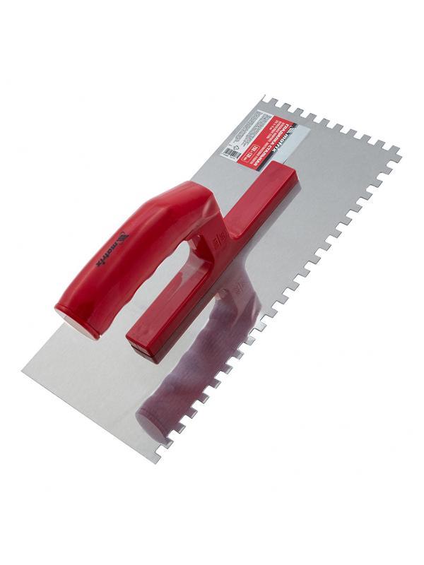 Гладилка из нержавеющей стали, 280 х 130 мм, зеркальная полировка, пластмассовая ручка, зуб 6 х 6 мм Matrix