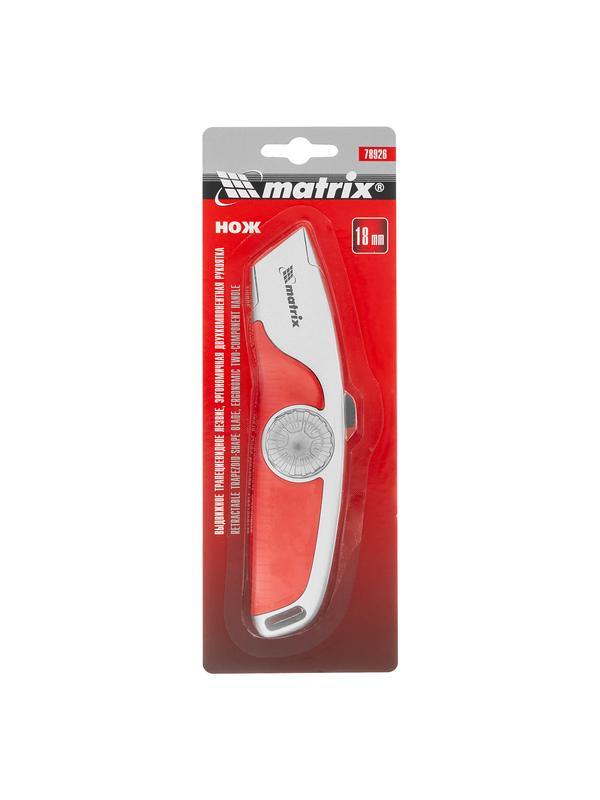 Нож, 19 мм, выдвижное трапециевидное лезвие, эргономичная двухкомпонентная рукоятка Matrix