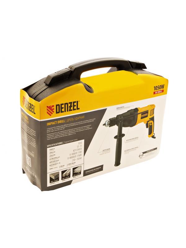 Дрель ударная ID-1050-2, 1050 Вт, 0-3000/0-1100 об/мин, 0-48000/0-17600 уд/мин, 2 скорости Denzel