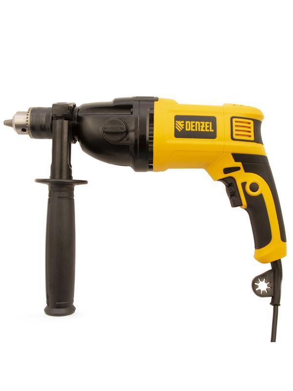 Дрель ударная ID-1050-2, 1050 Вт, 0-3000/0-1100 об/мин, 0-48000/0-17600 уд/мин, 2 скорости Denzel