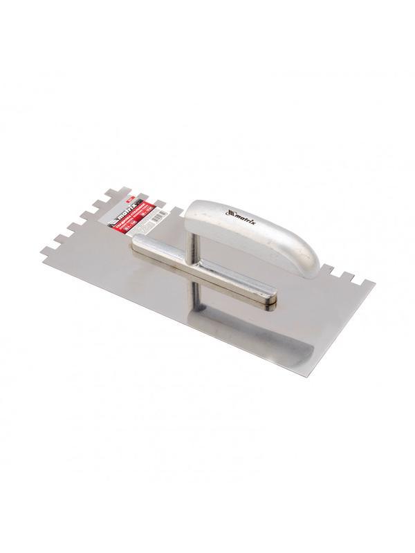 Гладилка из нержавеющей стали, 280 x 130 мм, деревянная ручка, зуб 10 x 10 мм Matrix