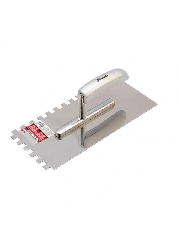 Гладилка из нержавеющей стали, 280 x 130 мм, деревянная ручка, зуб 10 x 10 мм Matrix