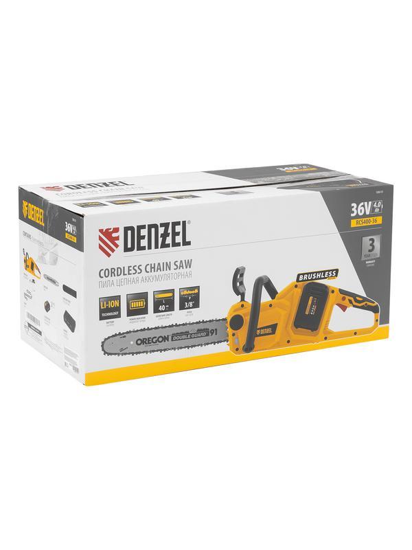 Цепная пила аккумуляторная бесщеточная RCS400-36, Li-ion, 36 В, 4 Ач, шина 400 мм Denzel