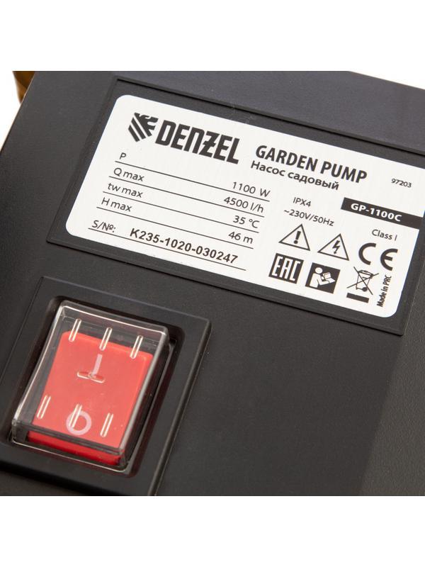 Садовый поверхностный насос GP1100C, 1100 Вт, 4500 л/ч, подъем 46 м, чугун Denzel