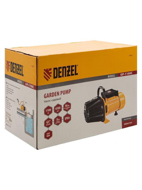 Садовый поверхностный насос GP1100C, 1100 Вт, 4500 л/ч, подъем 46 м, чугун Denzel