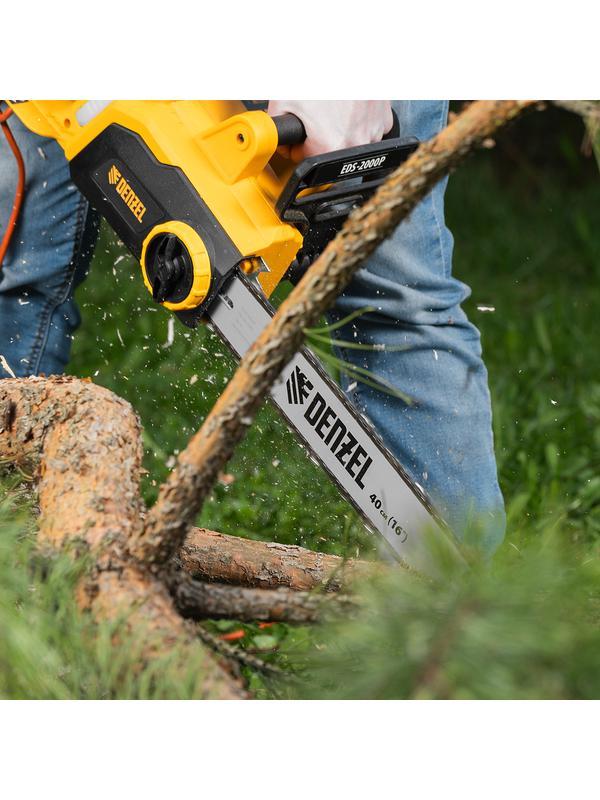 Пила цепная электрическая EDS-2000P, 2 кВт,поперечная, шина 40 см, шаг 3/8, паз 1.3 мм, 57 звеньев Denzel