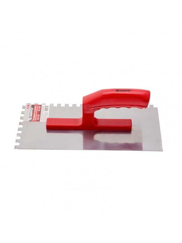 Гладилка стальная, 280 x 130 мм, зеркальная полировка, пластмастмассовая ручка, зуб 8 x 8 мм Matrix