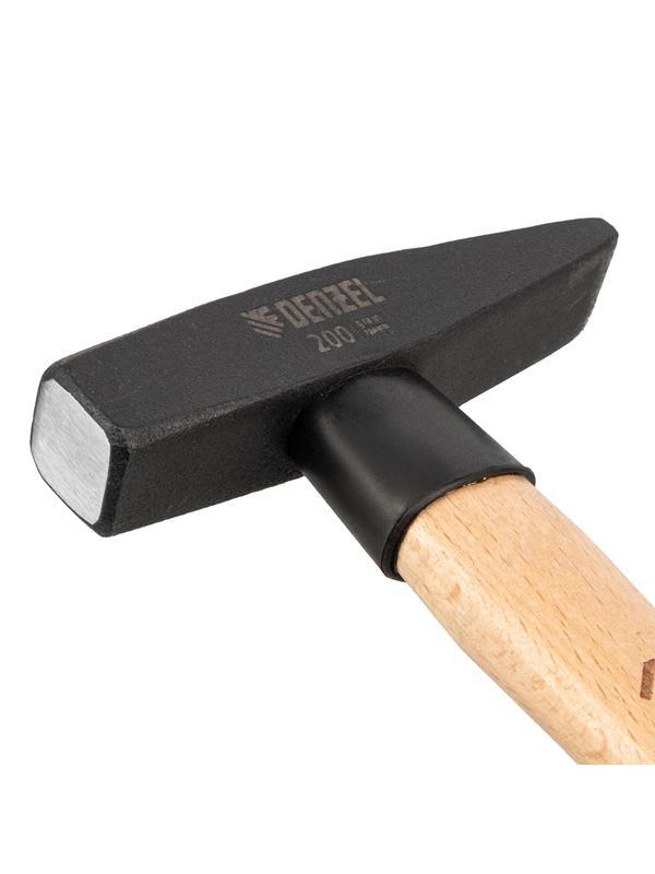 Молоток слесарный, 200 г, кованый квадратный боек, буковая рукоятка Denzel