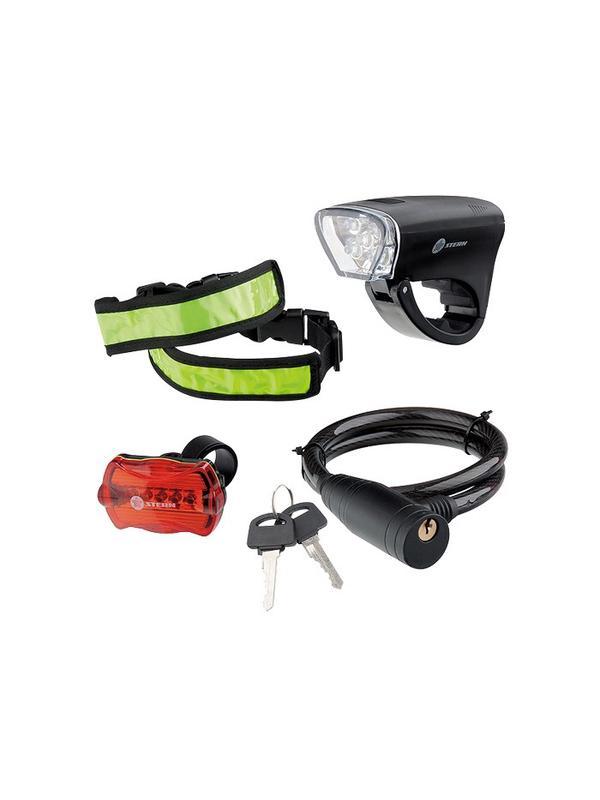 Набор велосипедный : передний и задний фонари Led, светоотражатель и тросовый замок Stern