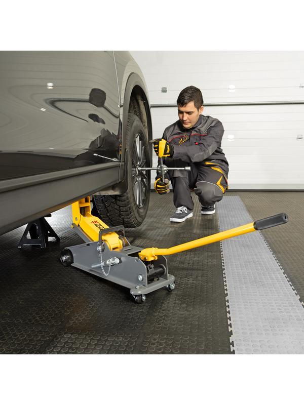 Домкрат гидравлический подкатной с фиксатором, 3 т, 190-532 мм, SUV/ Denzel
