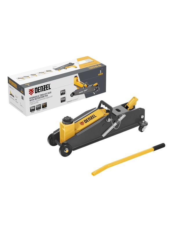 Домкрат гидравлический подкатной с фиксатором, 3 т, 190-532 мм, SUV/ Denzel