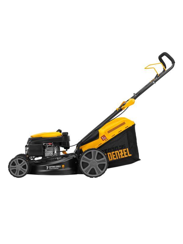 Газонокосилка бензиновая GLD-460, 146 куб.см, ширина 46 см, ручная, 7 уровней, травосборник 50 л Denzel