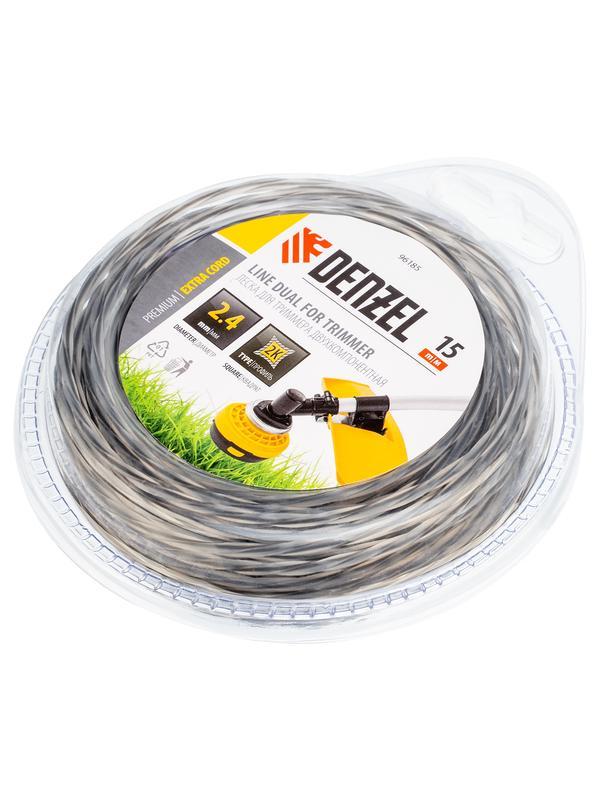 Леска двухкомпонентная для триммера квадратная витая, 2.4 мм х 15 м, EXTRA CORD Denzel