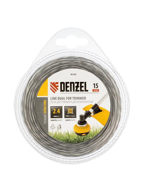 Леска двухкомпонентная для триммера квадратная витая, 2.4 мм х 15 м, EXTRA CORD Denzel