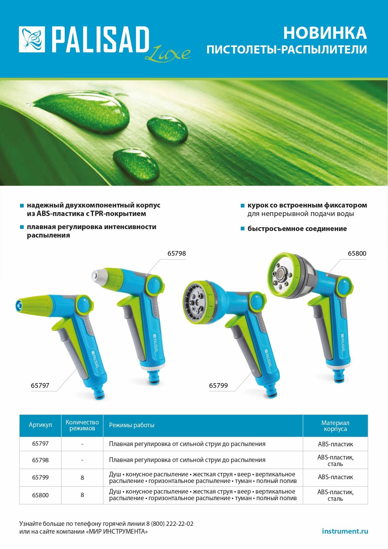 Пистолет-распылитель, регулируемый, металлический, с курком, LUXE Palisad