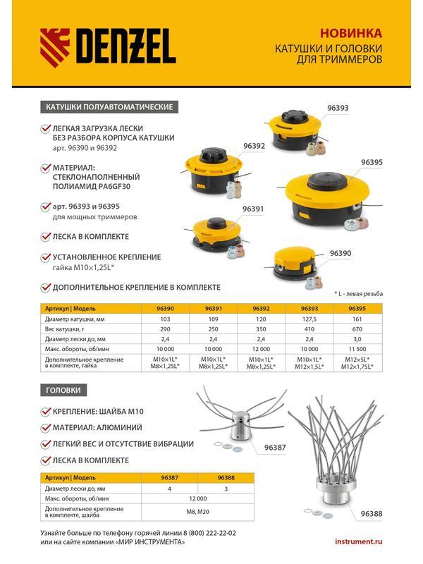 Катушка триммер. полуавтомат , гайка М10,М10,М8, лев.,шаг 1,0 1,25мм// Denzel