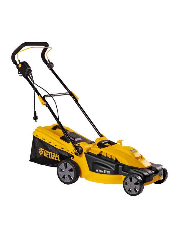 Газонокосилка электрическая GM-2000, 2000 Вт, ширина 43 см, 6 уровней, травосборник 45 л. Denzel