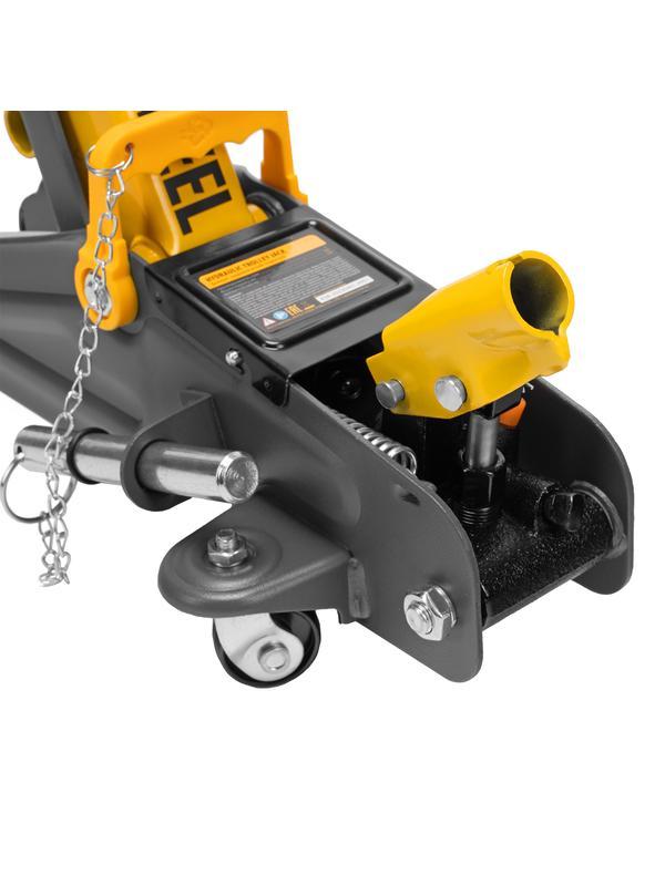 Домкрат гидравлический подкатной с фиксатором, 2 т, 130-330 мм, в кейсе Denzel