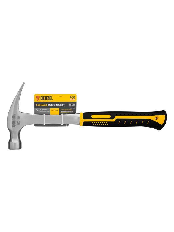 Молоток-гвоздодер 450 г, цельнометаллический, двухкомпонентная рукоятка Denzel