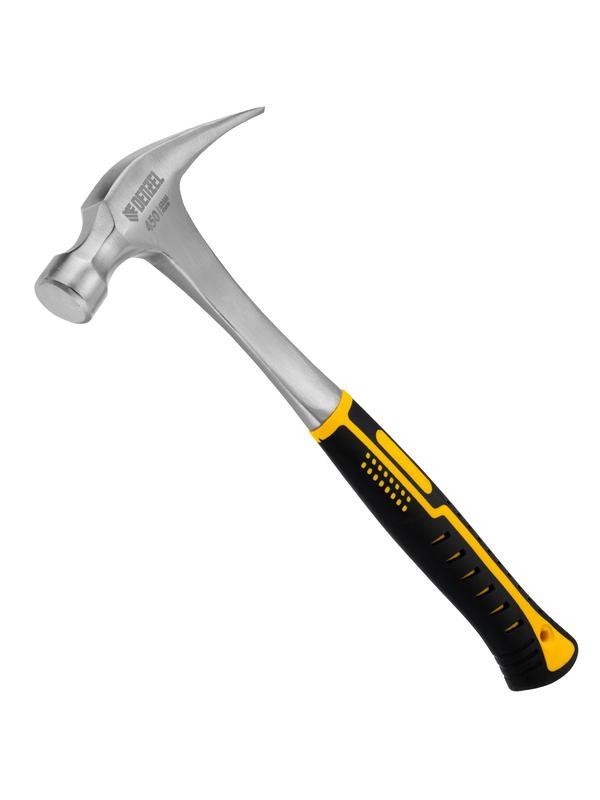 Молоток-гвоздодер 450 г, цельнометаллический, двухкомпонентная рукоятка Denzel