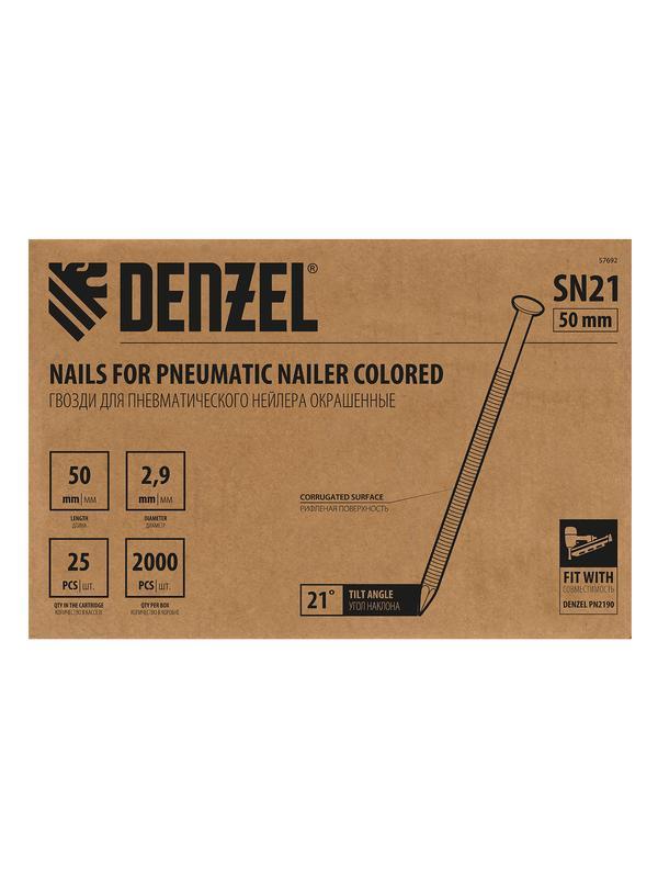 Гвозди для пнев. нейлера (крашен.), длина - 50 мм, диам. - 2,9 мм, 2000 шт. Denzel