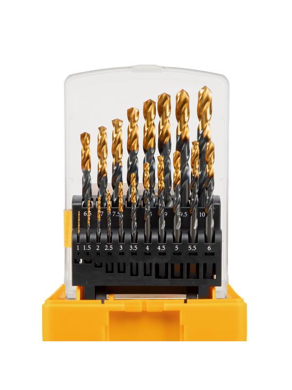 Набор сверл по металлу, 1-10 мм, HSS-Tin, Golden Tip, 19 шт Denzel