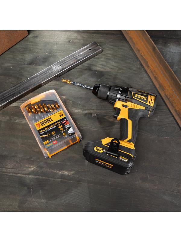 Набор сверл по металлу, 1-10 мм, HSS-Tin, Golden Tip, 19 шт Denzel