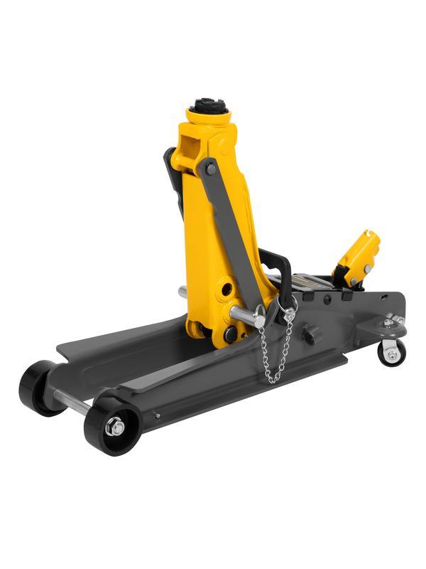 Домкрат гидравлический подкатной с фиксатором, 2,5 т,  85-385 мм, в пласт. кейсе Denzel