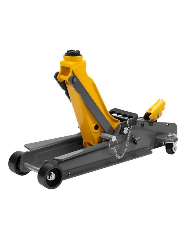 Домкрат гидравлический подкатной с фиксатором, 2,5 т,  85-385 мм, в пласт. кейсе Denzel